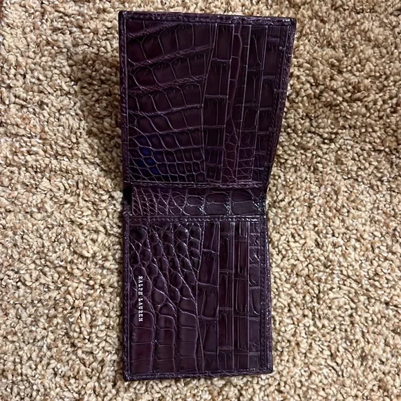 NWT Rare Ralph Lauren Purple Label Crocodile Skin Men Wallet Deep Purple - Picture 2 of 7